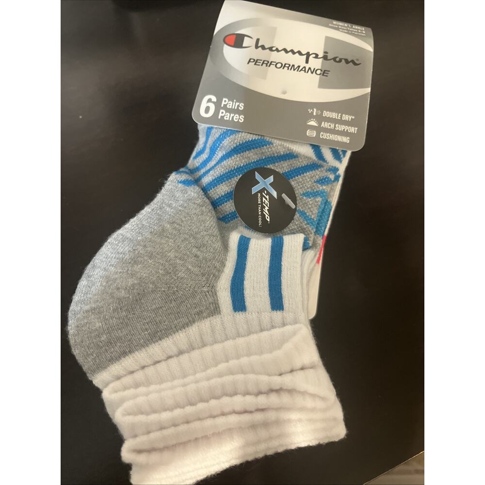 Champion Women's Ankle Socks 6 Pair Performance X-Temp Pink Blue Gray Size 5-9